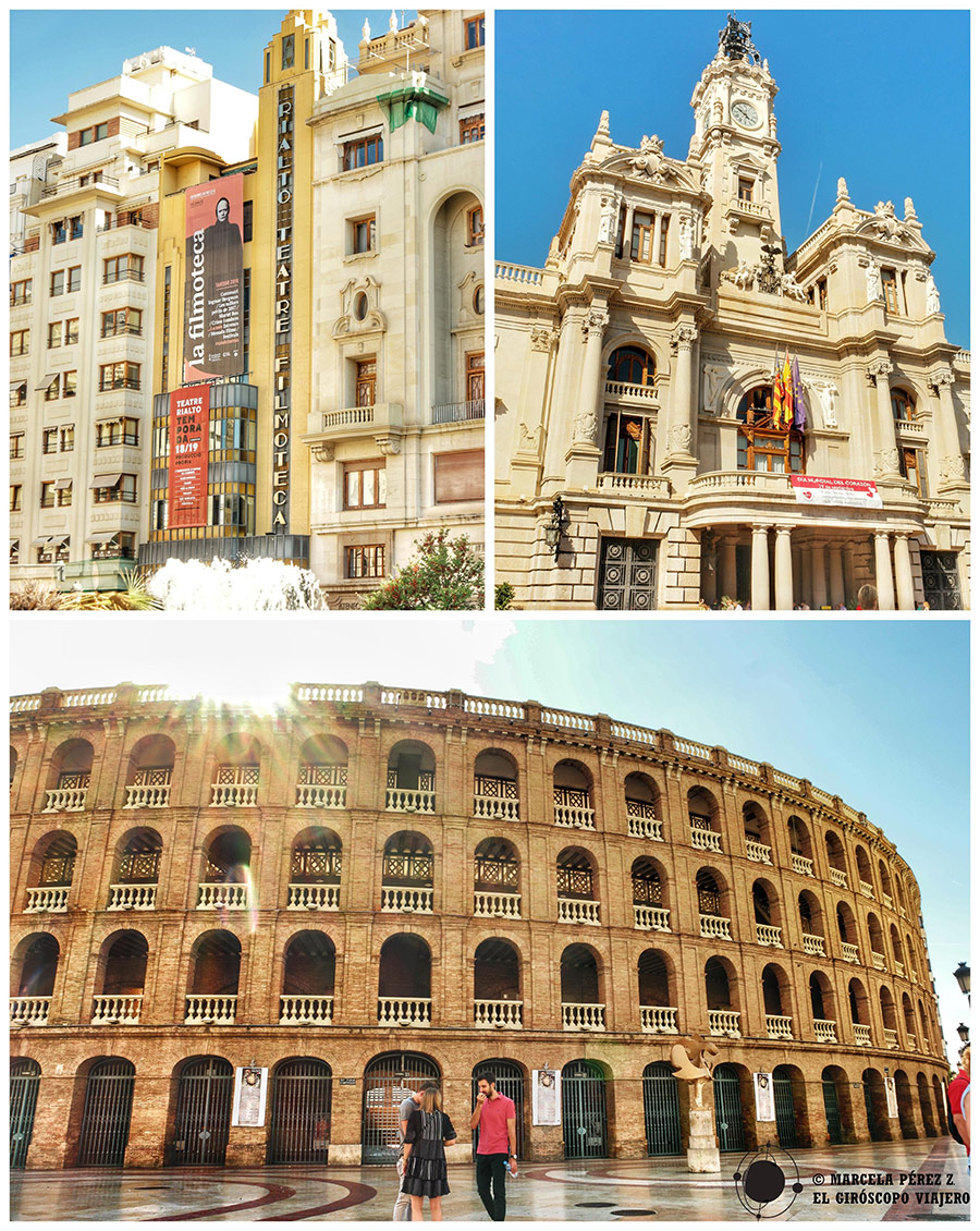 Monumentos del centro histórico de Valencia como la plaza de toros o el ayuntamiento