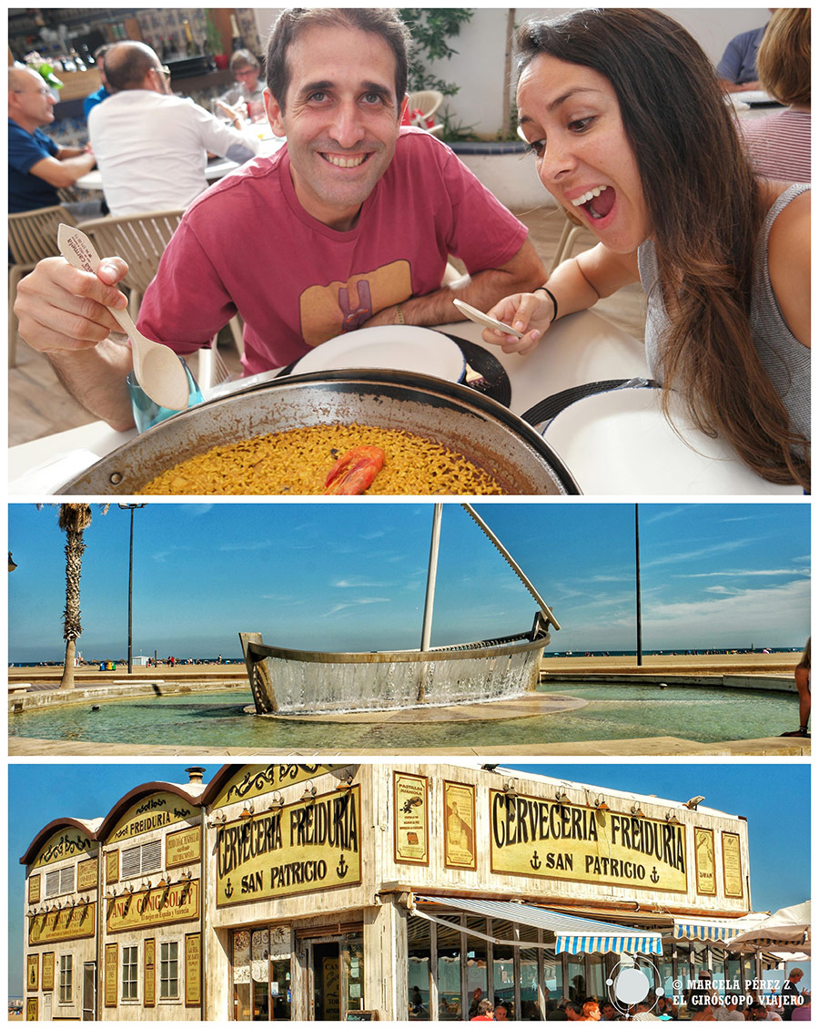 Playa de la Malvarrosa. Imprescindible comerse una buena paella.