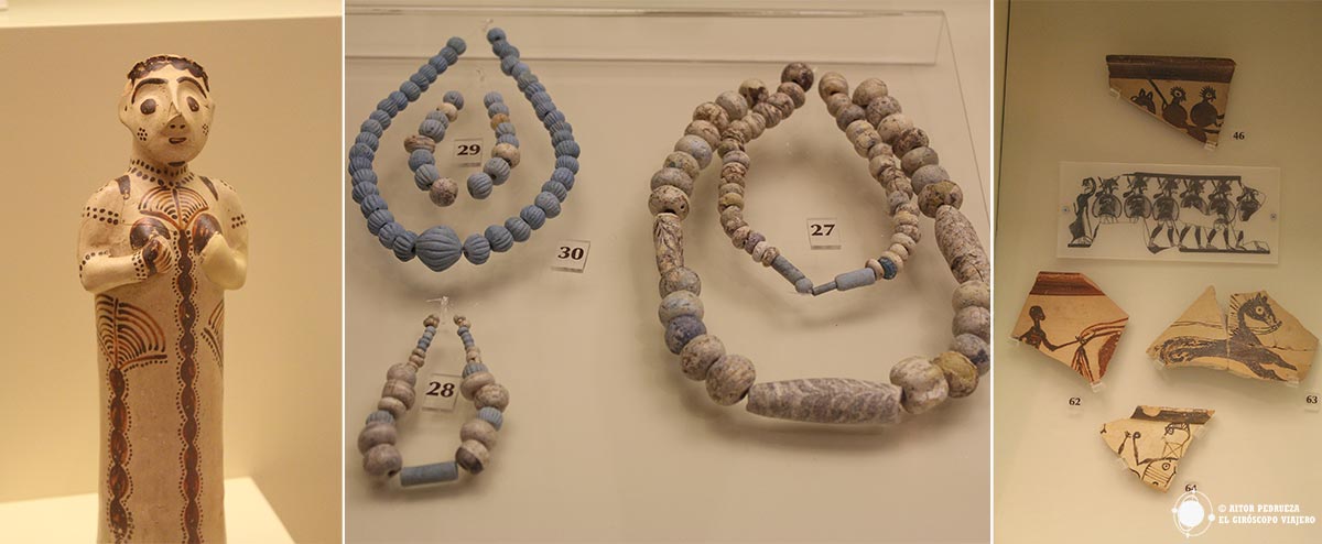 Objeto encontrados en la excavación de Micenas y expuestos en el museo