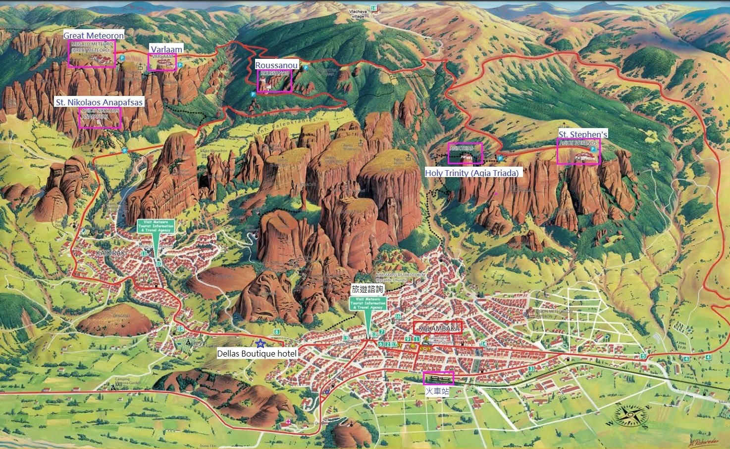 Mapa de los monasterios de Meteora en Grecia