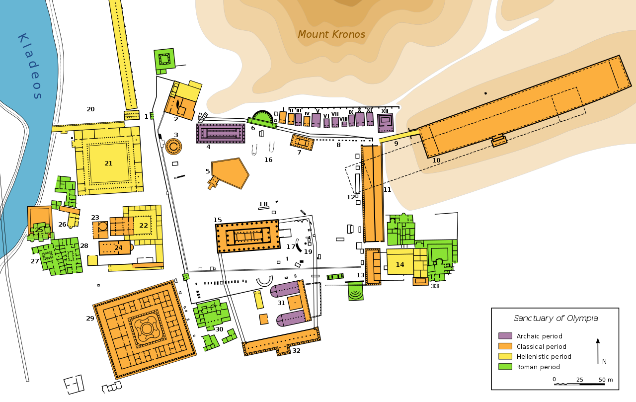 Mapa de los lugares a ver en el yacimiento de Olimpia