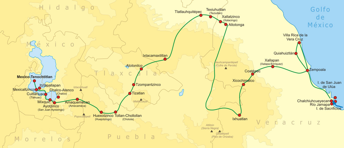Itinerario de las tropas de Hernán Cortés hasta Tenochtitlán