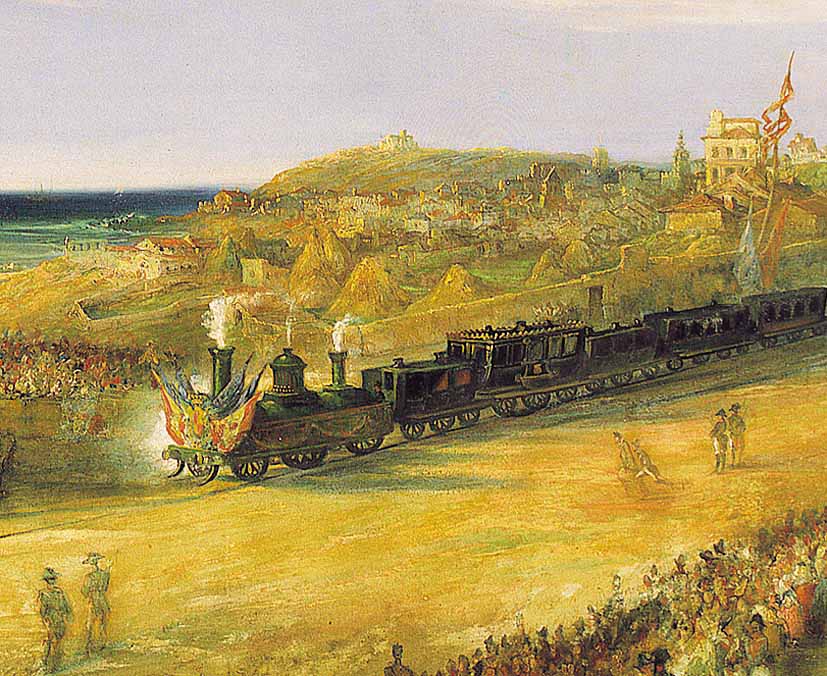 Pintura de la inauguración del Ferrocarril de Langreo a Gijón