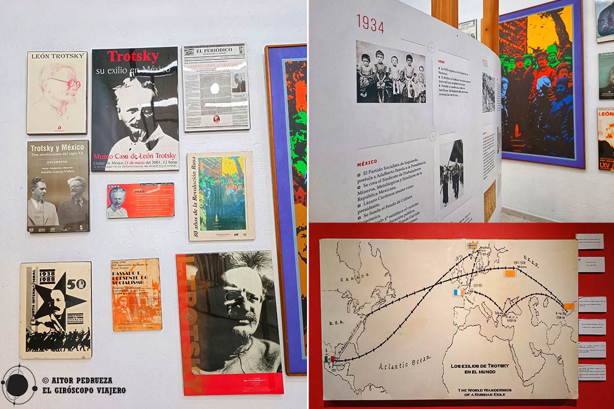 Fotografías y paneles en el interior de la casa museo de Trotsky