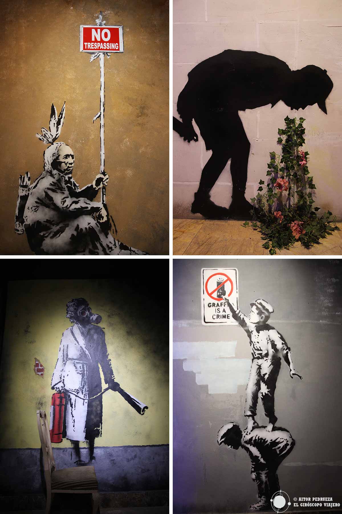 Varios graffitis de Banksy en el museo de Barcelona