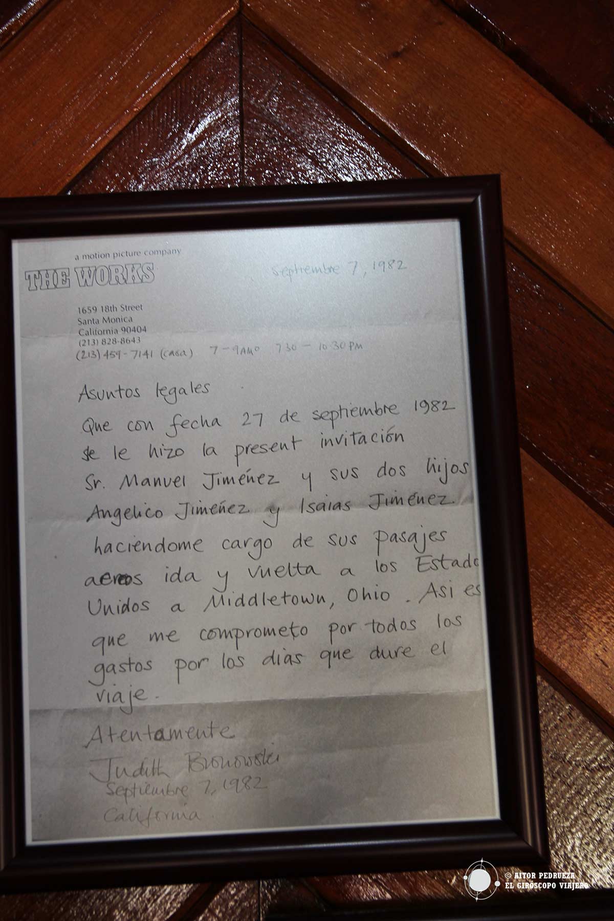 Carta de Judith Bronowski a Manuel Jiménez y a sus hijos