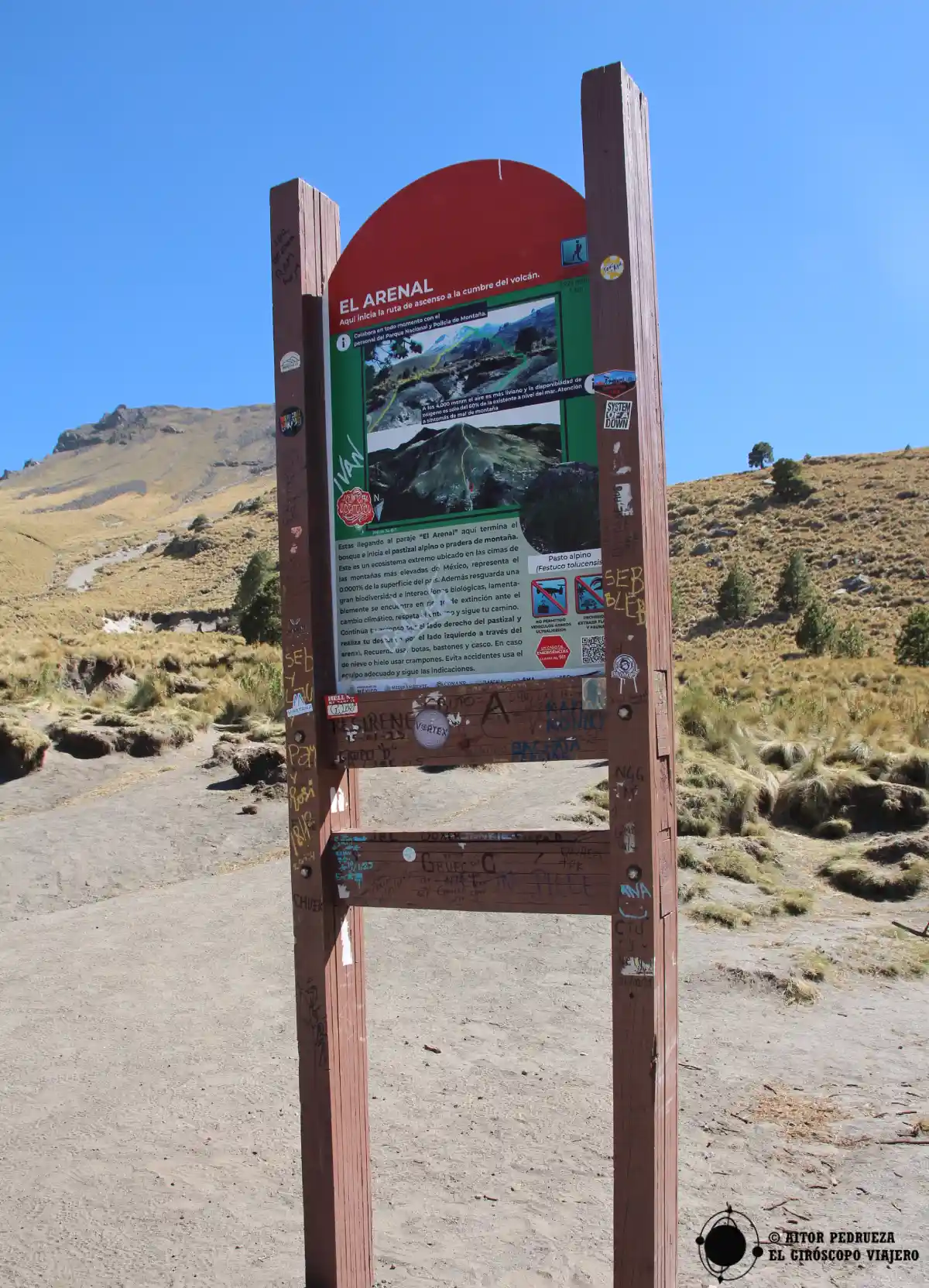 Cartel que nos anuncia que llegamos al Arenal de La Malinche