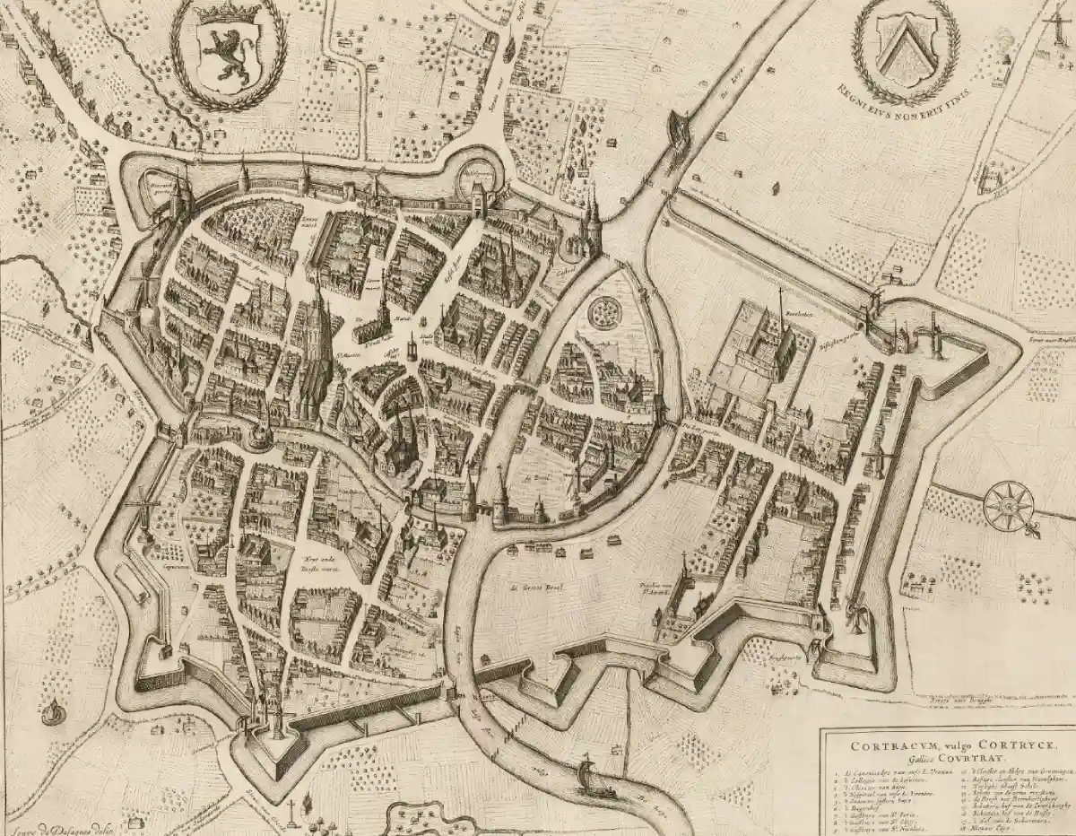 Mapa de Kortrijk en el siglo XVII